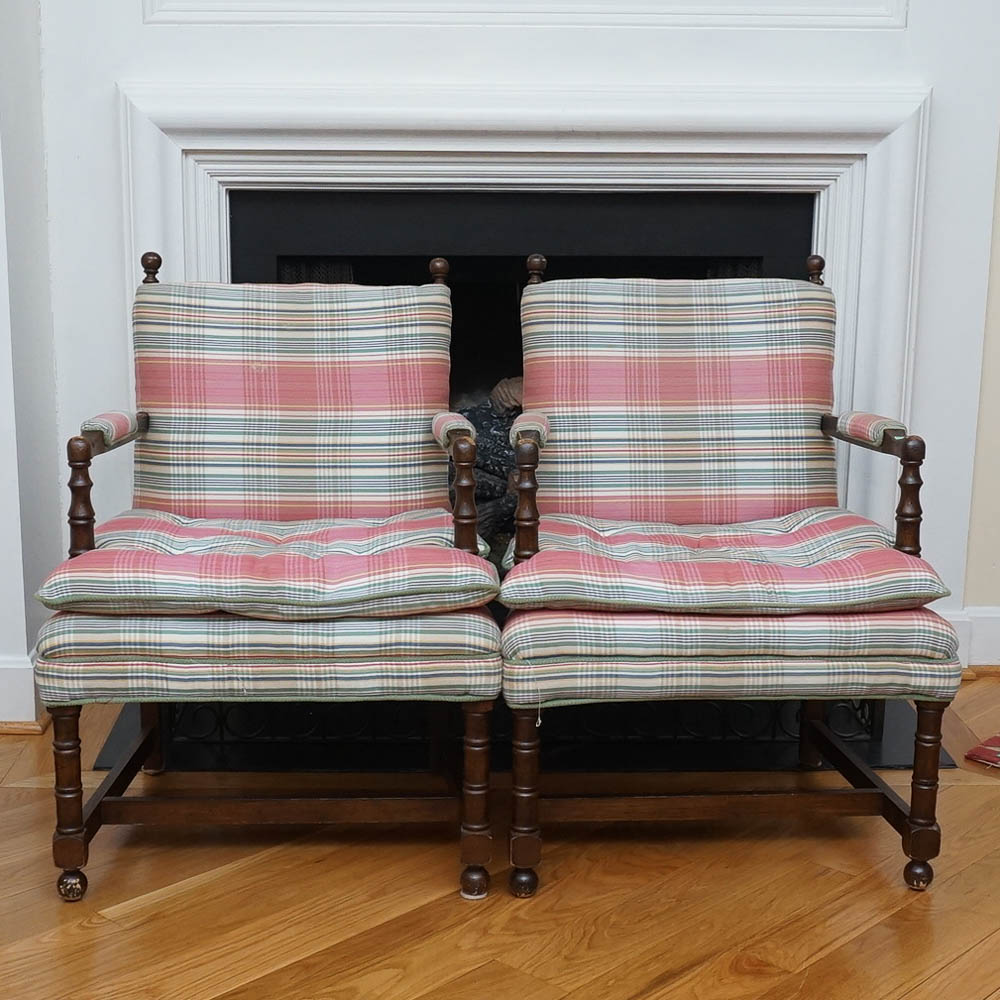 French Country Style Upholstered Arm Chairs