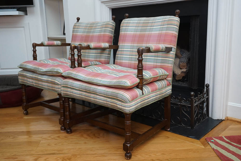 French Country Style Upholstered Arm Chairs