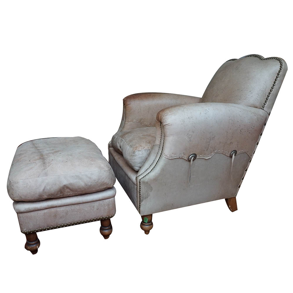 Western Style Leather Club Chair and Ottoman