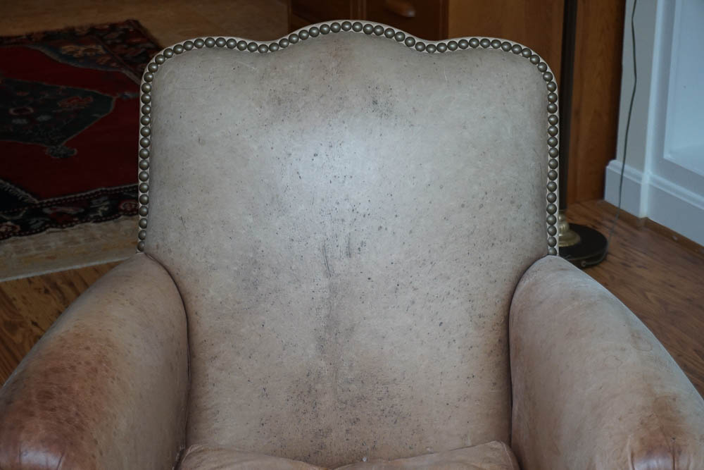 Western Style Leather Club Chair and Ottoman