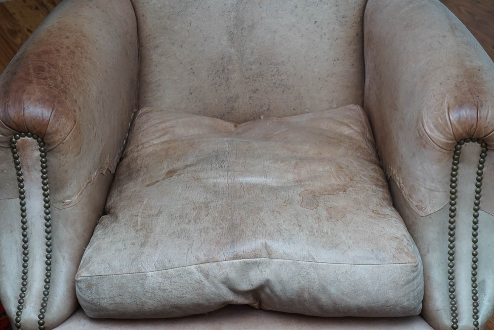 Western Style Leather Club Chair and Ottoman