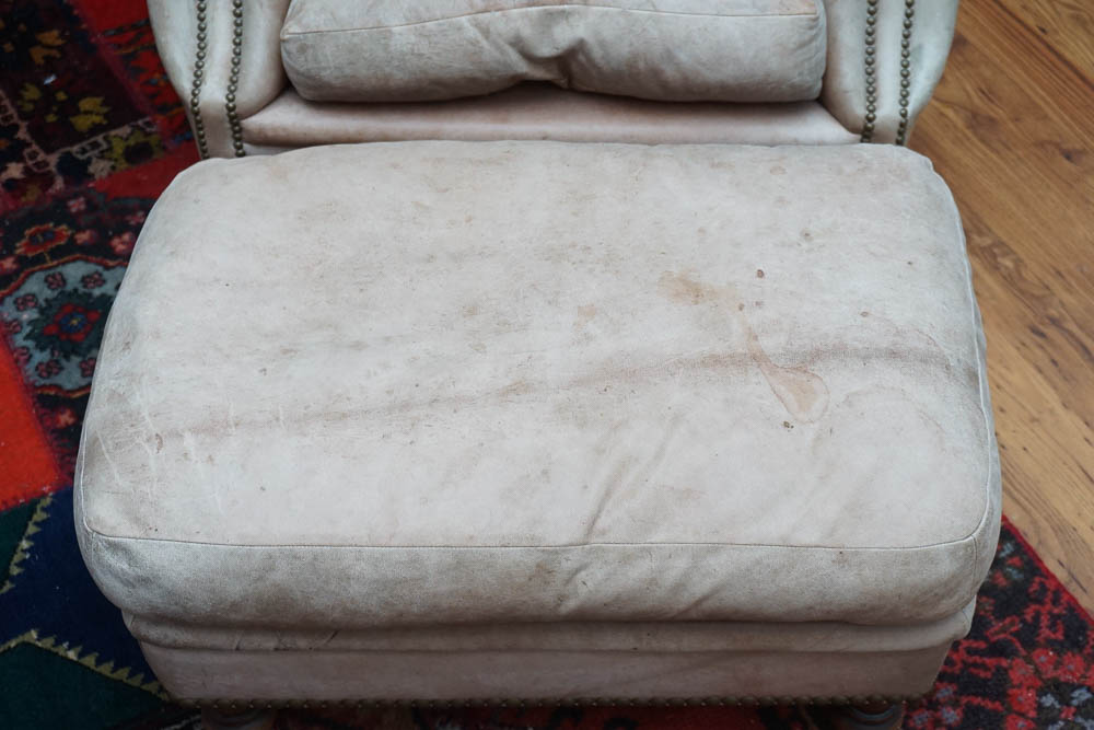 Western Style Leather Club Chair and Ottoman