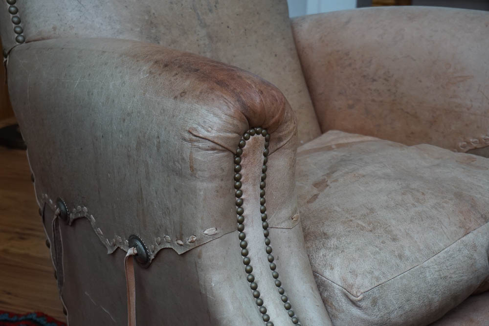 Western Style Leather Club Chair and Ottoman