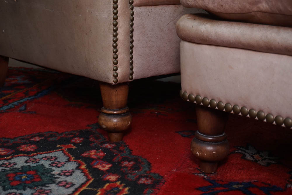 Western Style Leather Club Chair and Ottoman