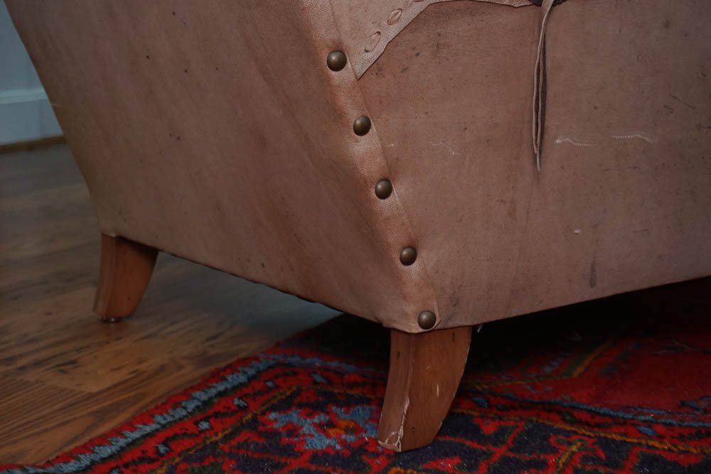 Western Style Leather Club Chair and Ottoman