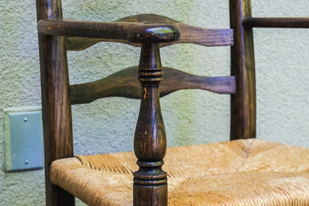 Vintage Oak Rush Seat Ladder Back Armchairs