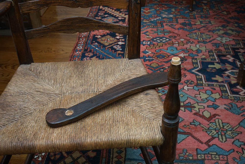 Vintage Oak Rush Seat Ladder Back Armchairs