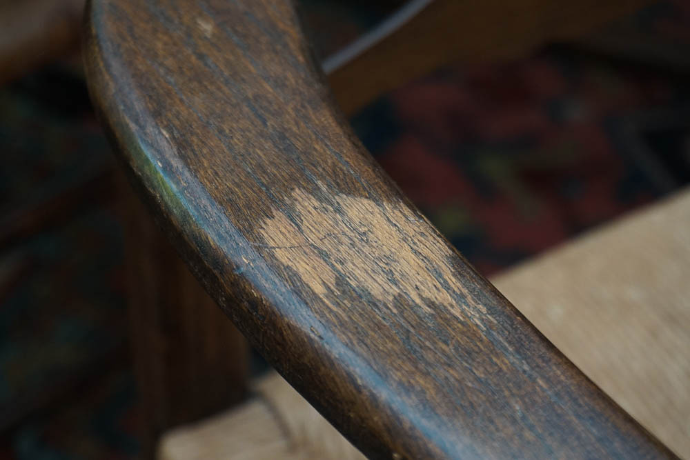 Vintage Oak Rush Seat Ladder Back Armchairs