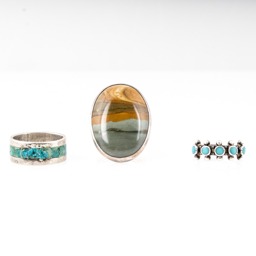 Sterling Silver Turquoise Rings and Jasper Ring