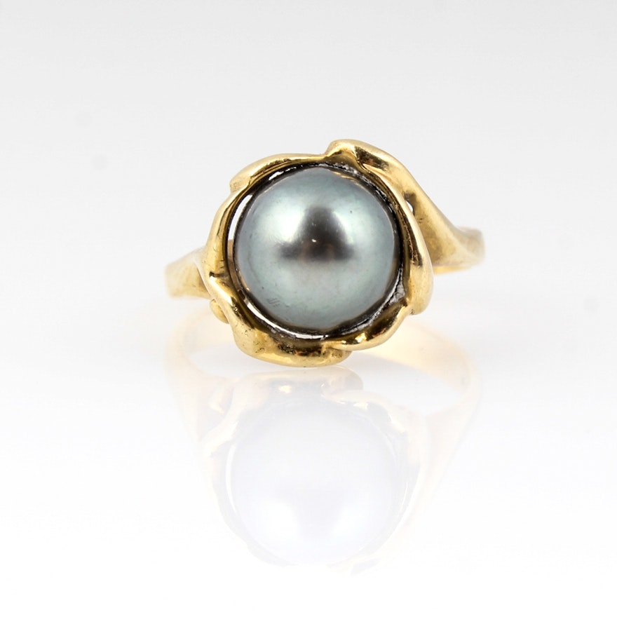 14K Yellow Gold Cultured Pearl Ring