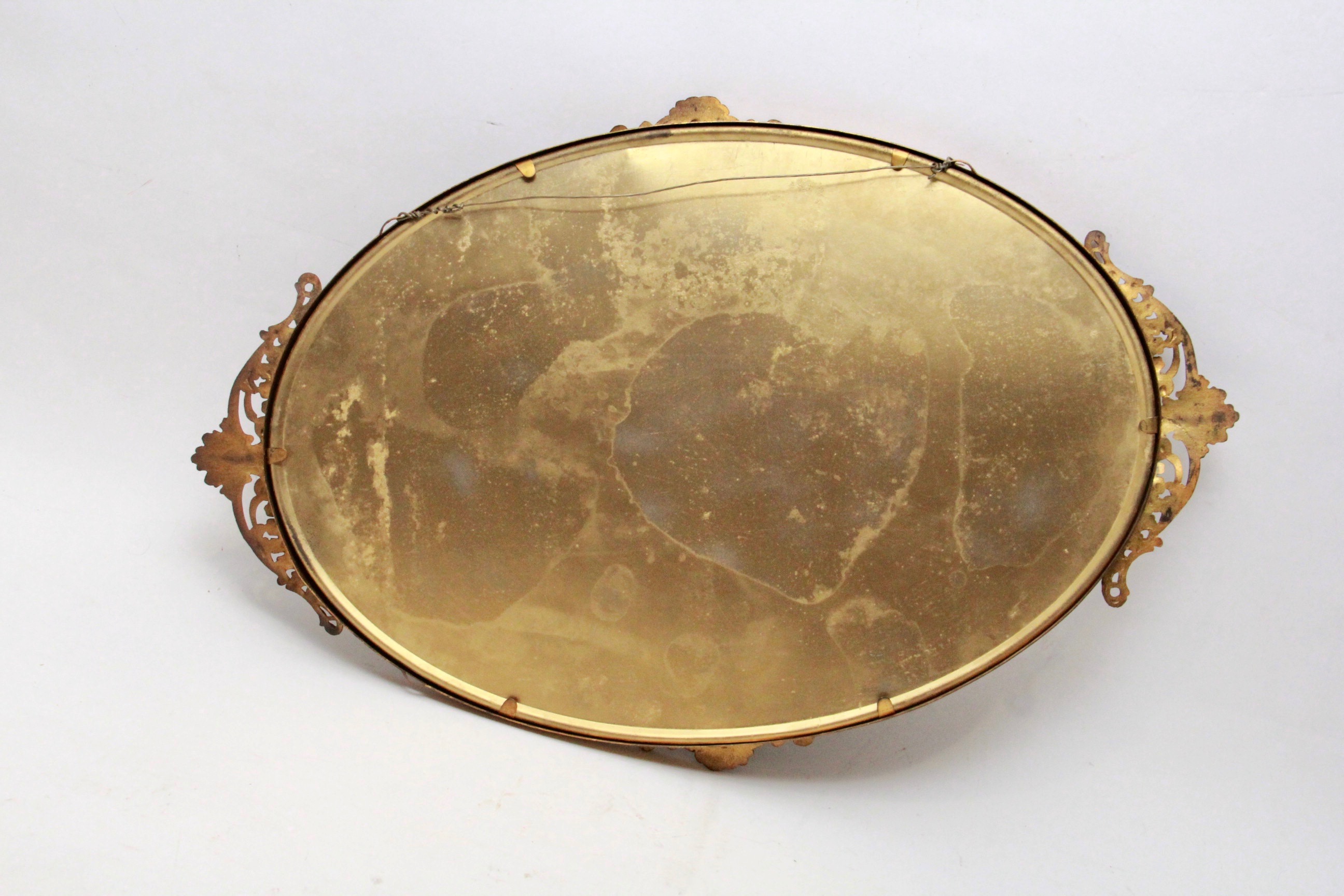 Vintage Lithograph in Metal Frame with Convex Glass