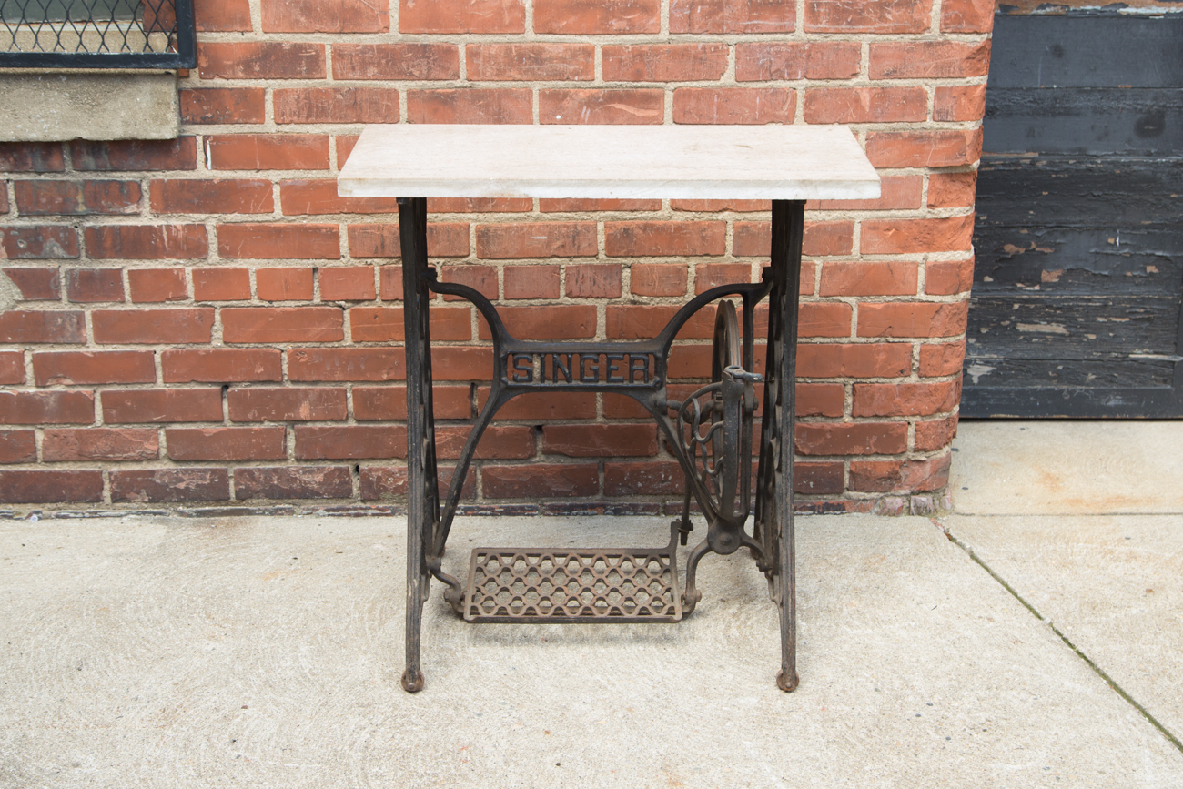 Antique Cast Iron Sewing Table Base With Marble Top