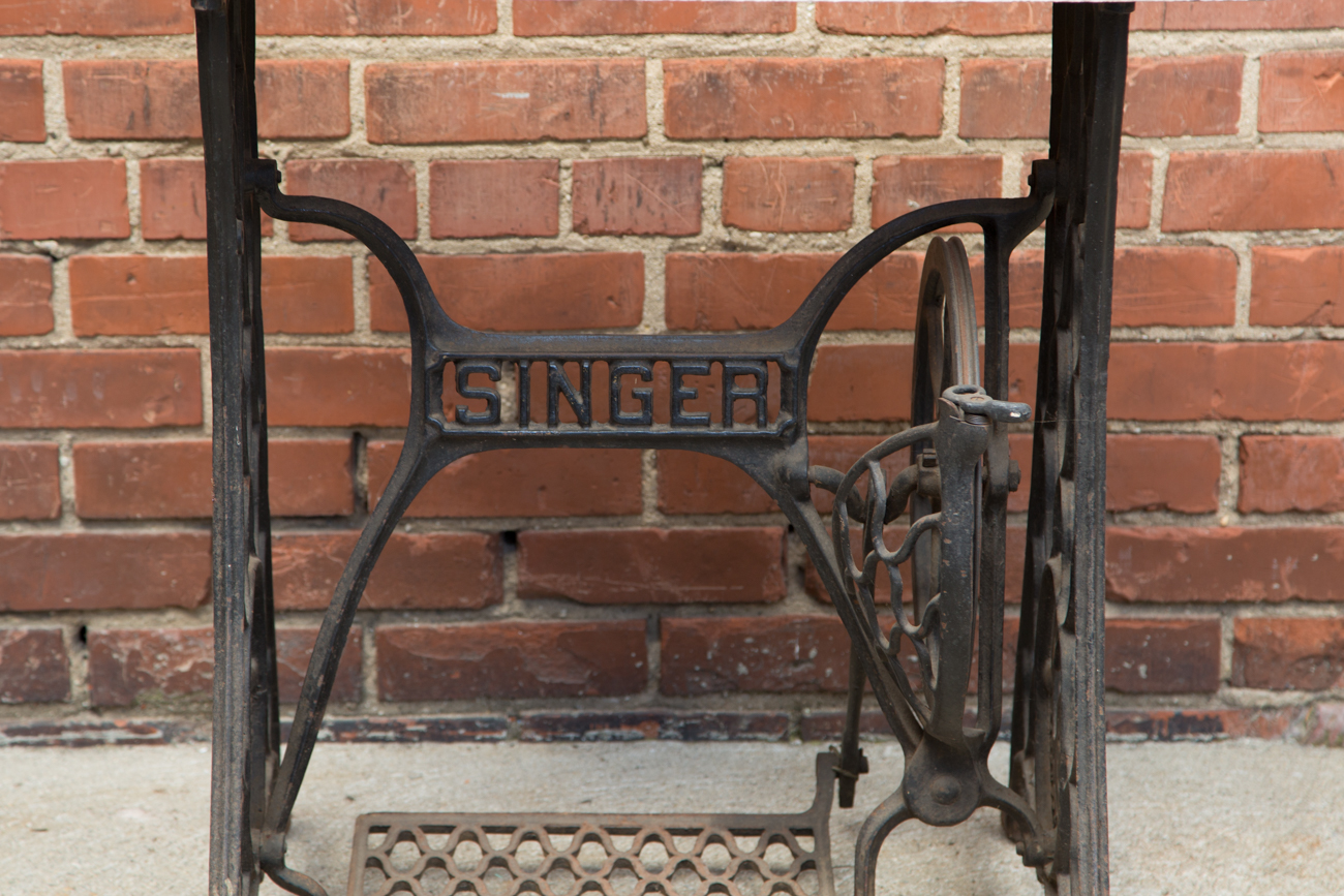 Antique Cast Iron Sewing Table Base With Marble Top