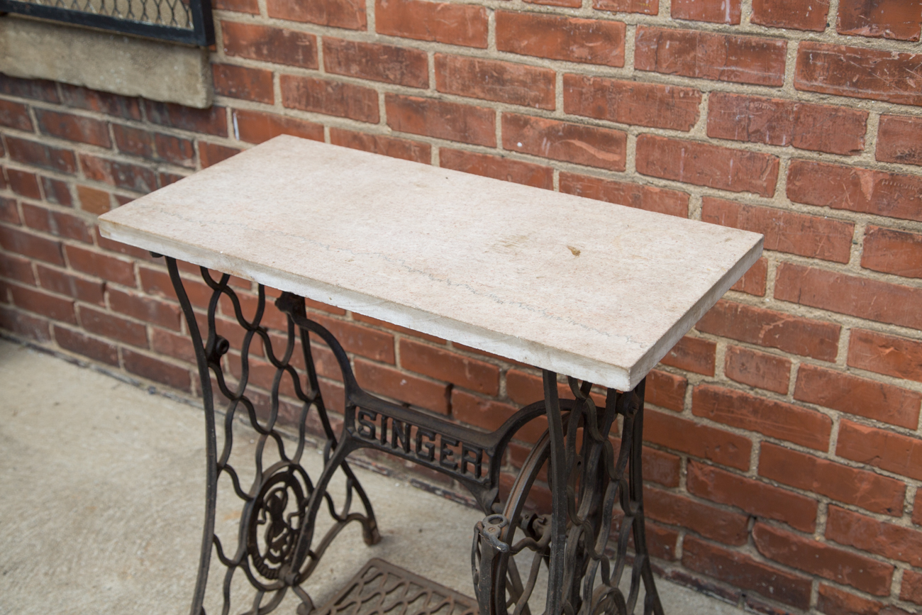 Antique Cast Iron Sewing Table Base With Marble Top