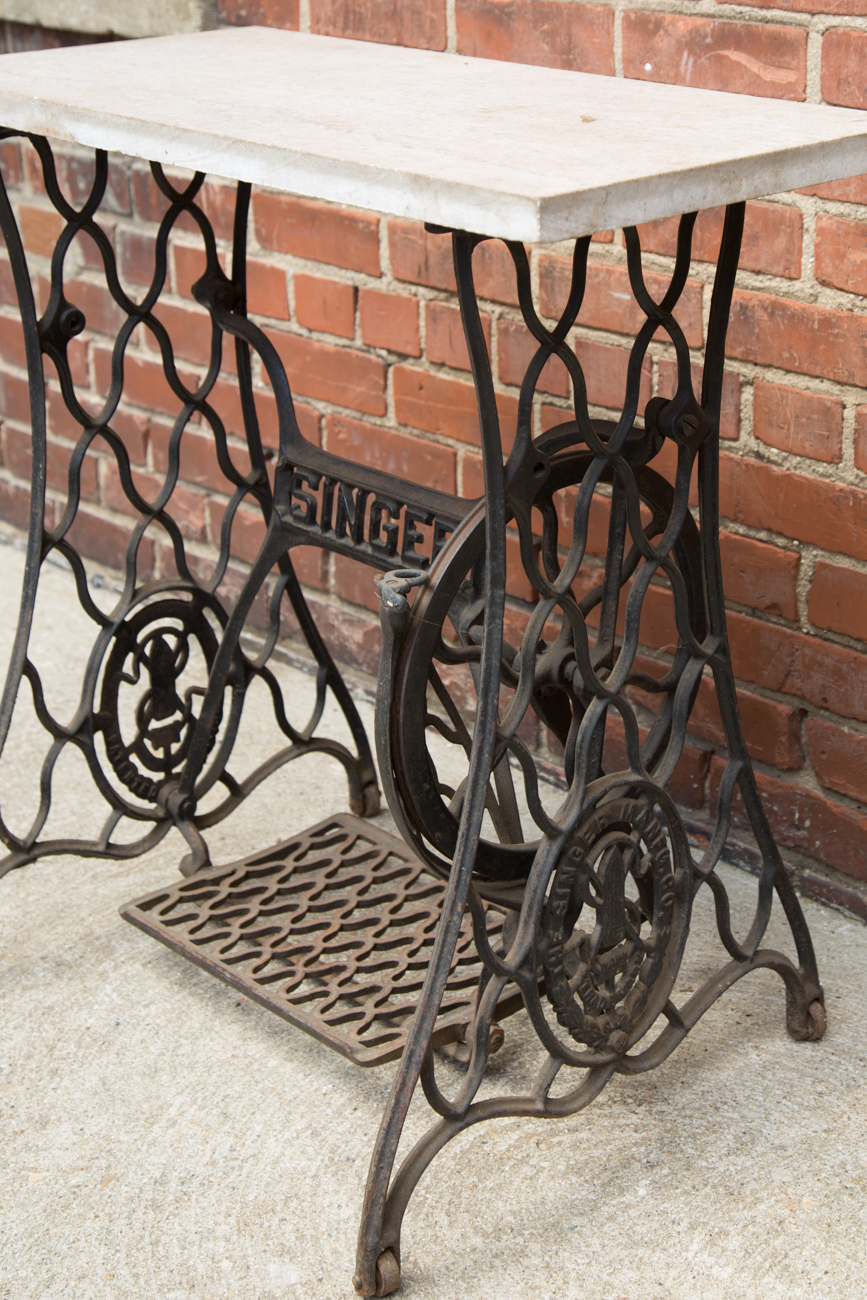 Antique Cast Iron Sewing Table Base With Marble Top