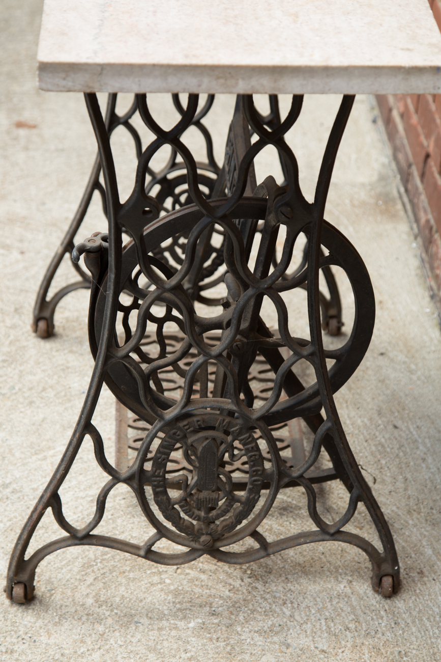 Antique Cast Iron Sewing Table Base With Marble Top