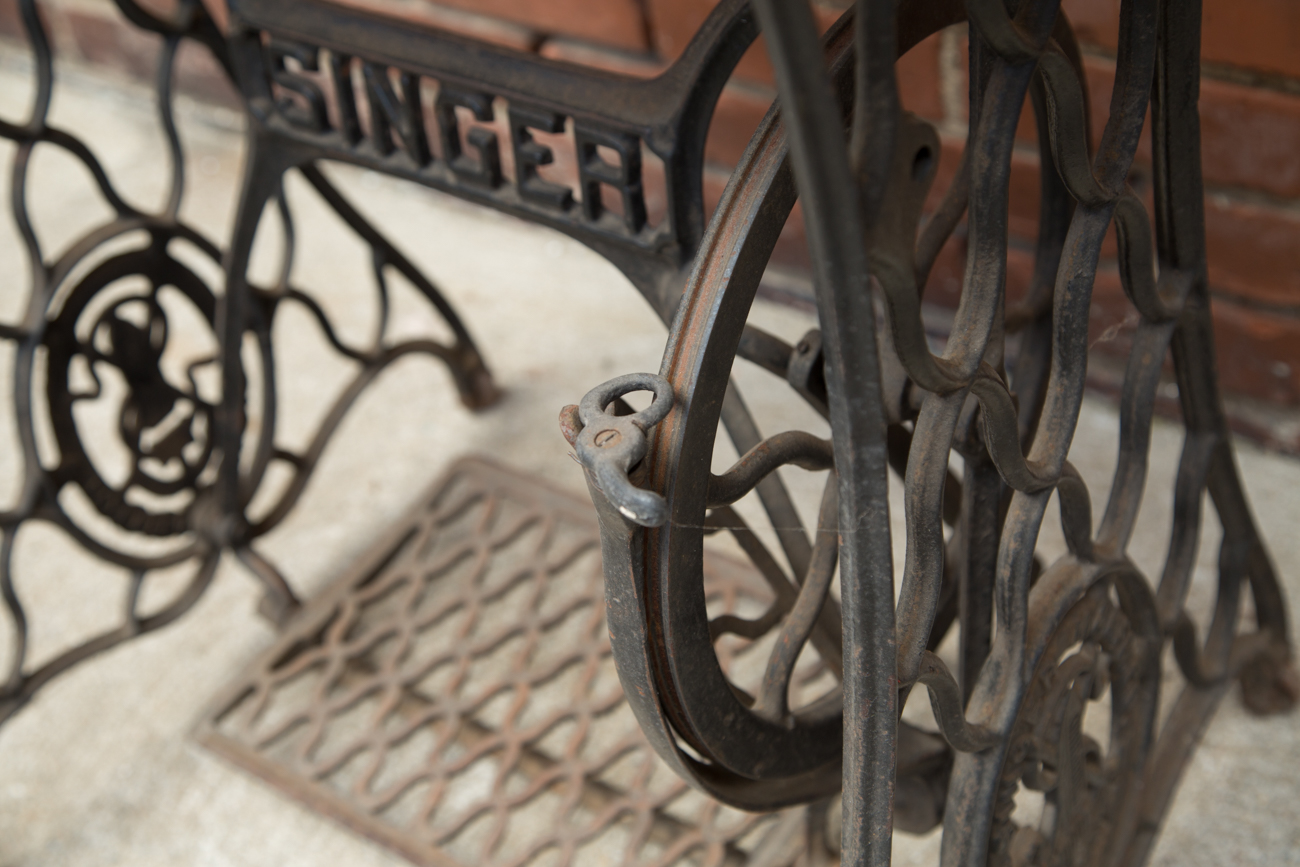 Antique Cast Iron Sewing Table Base With Marble Top