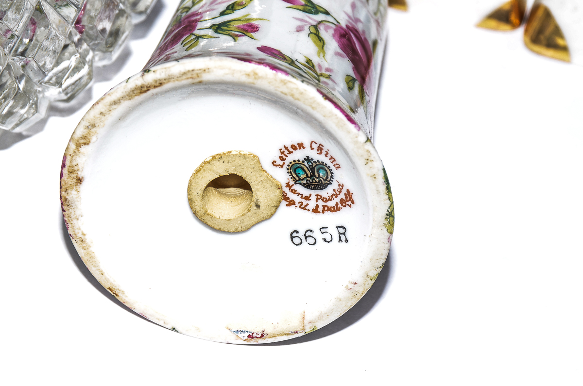 Collection of Antique Hand-Painted Porcelain and Glass Kitchenware