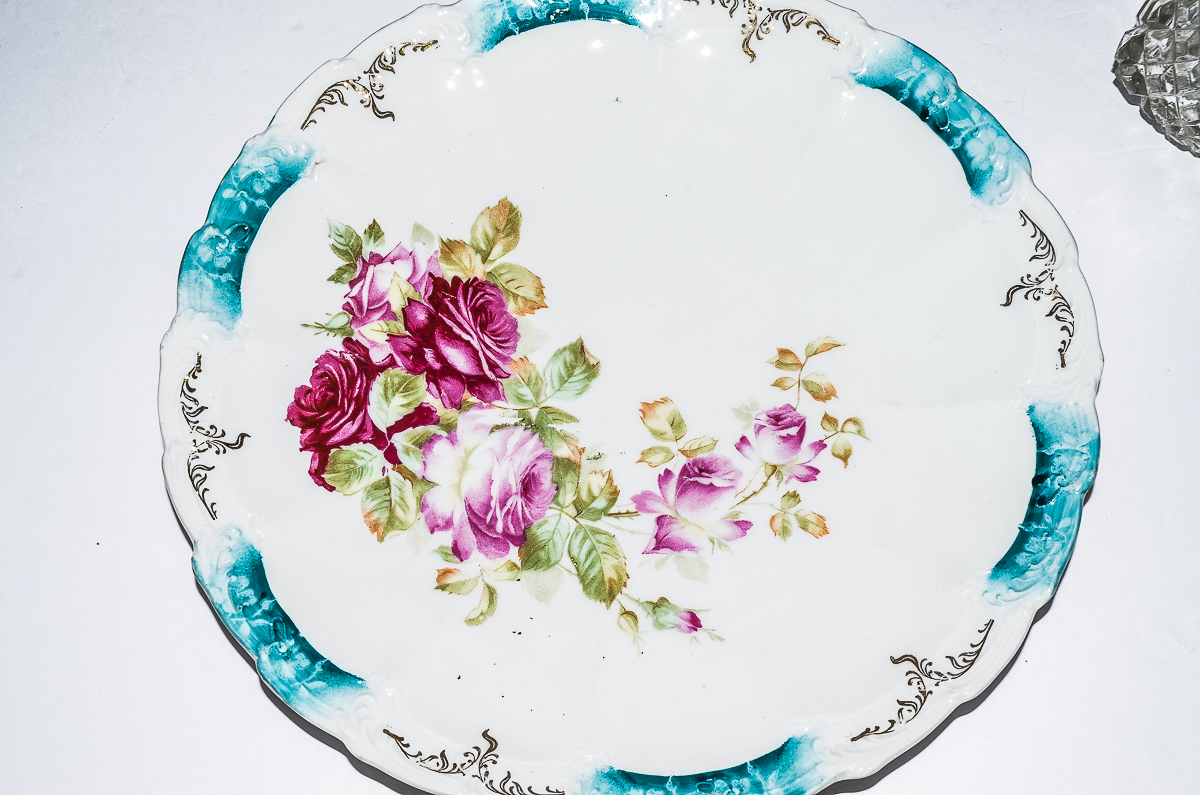 Collection of Antique Hand-Painted Porcelain and Glass Kitchenware