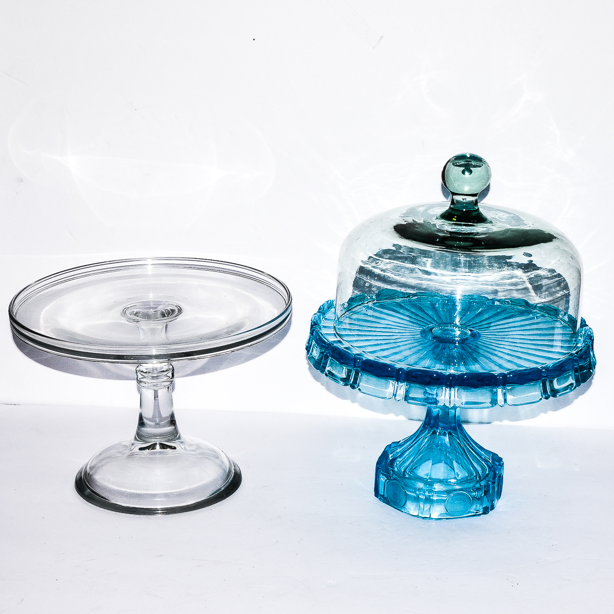 Vintage Glass Cake Stands, Featuring Blue Depression Glass