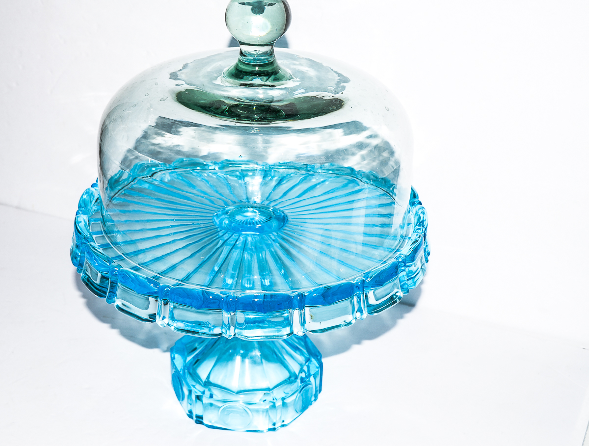 Vintage Glass Cake Stands, Featuring Blue Depression Glass