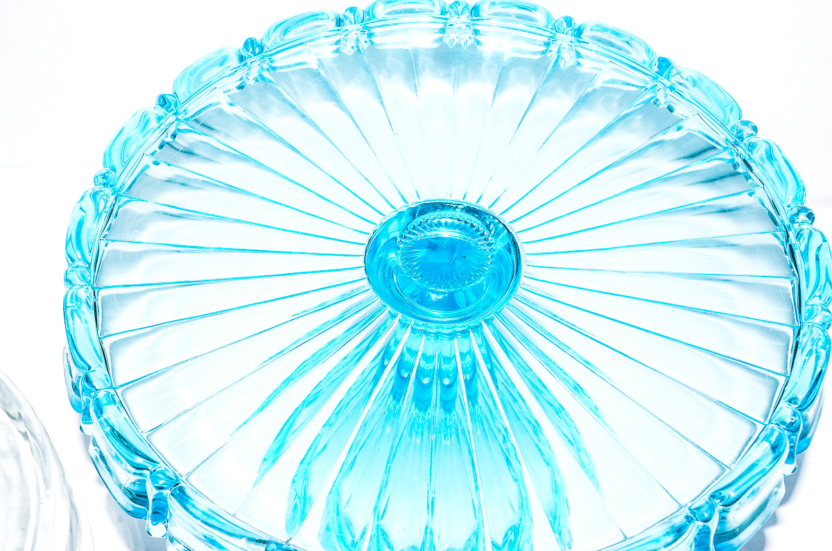 Vintage Glass Cake Stands, Featuring Blue Depression Glass