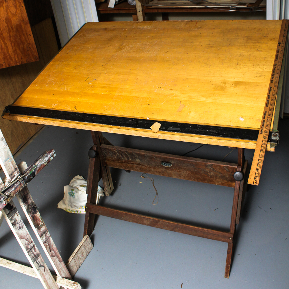 Vintage  Industrial Anco Bilt Wood Drafting Table and Painting Easel