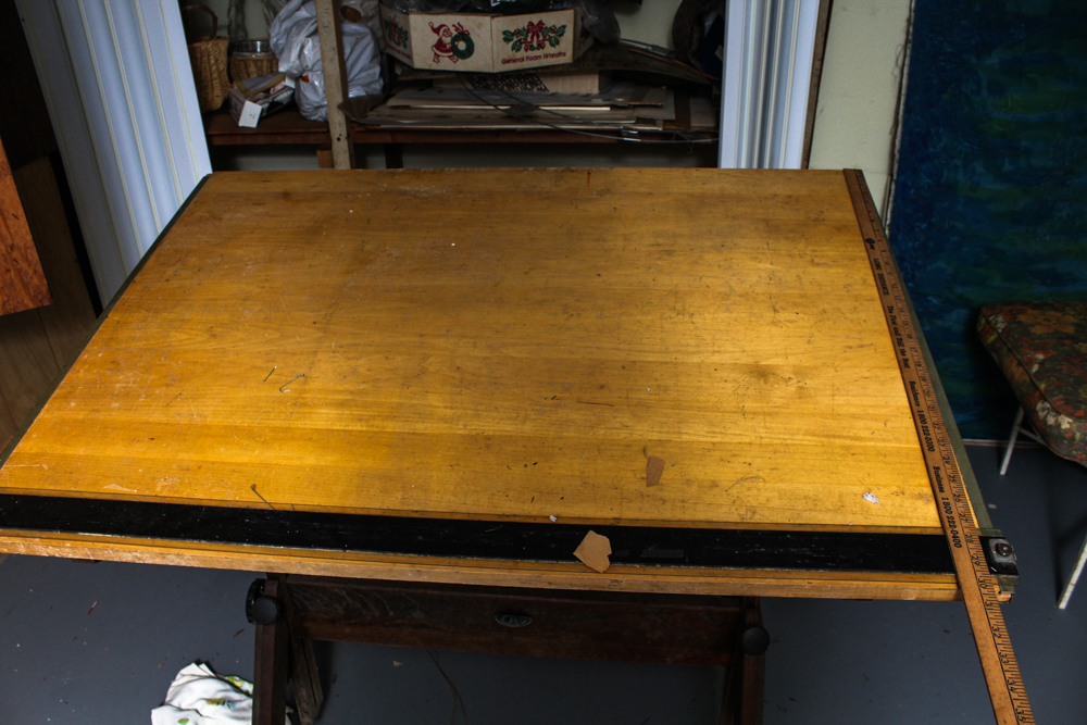 Vintage  Industrial Anco Bilt Wood Drafting Table and Painting Easel