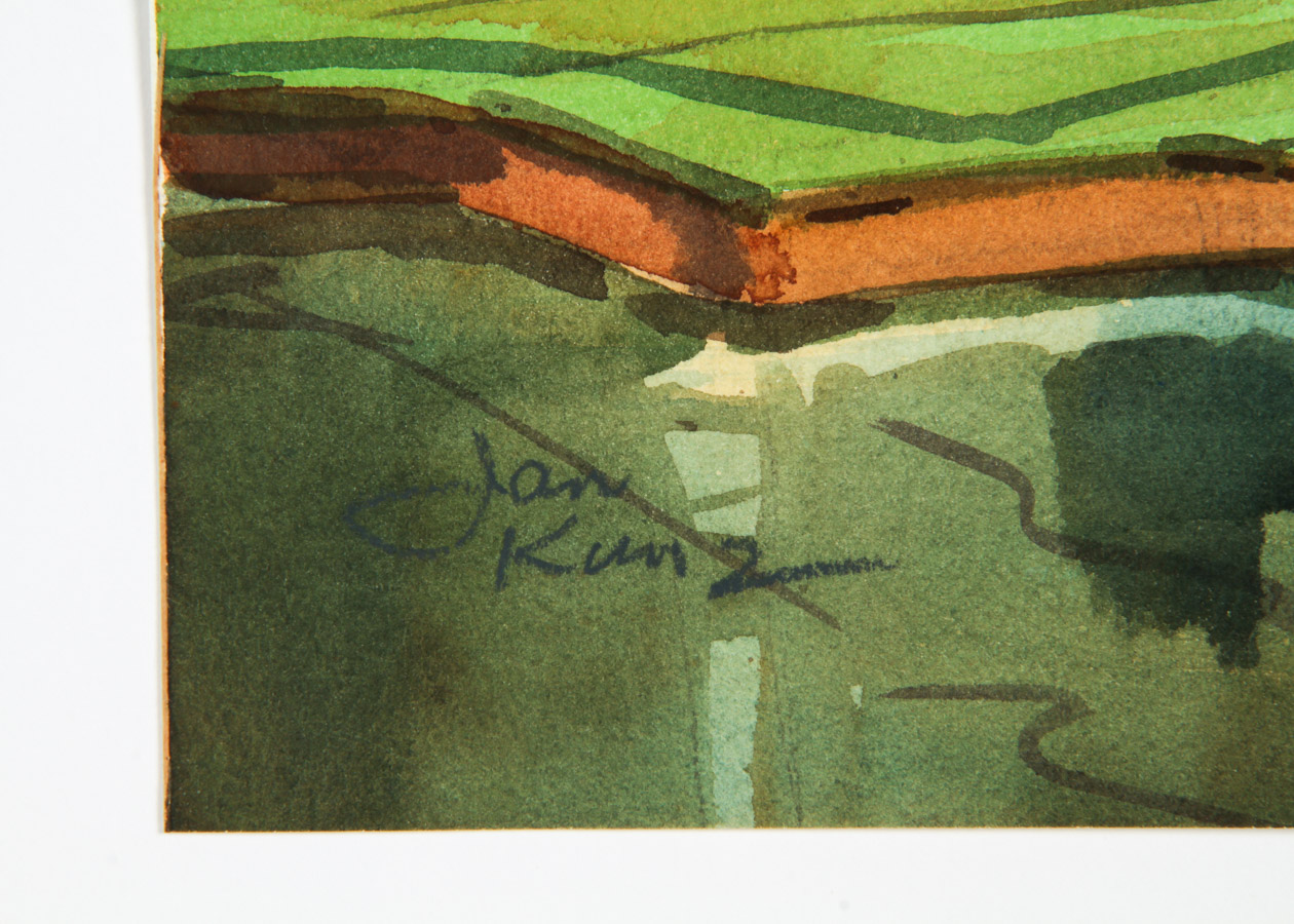 Jan Kunz Watercolor Painting on Paper "Harbor Sunset with Seagulls"