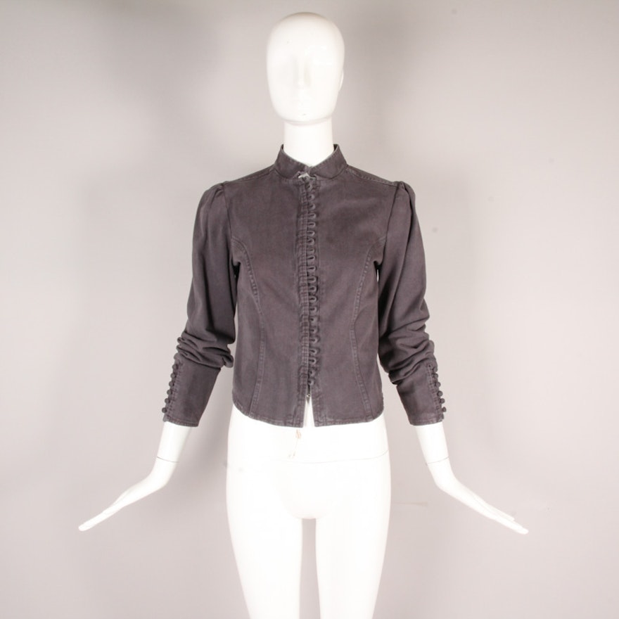 Joie Fitted Denim Jacket with Rouleau Button Loop Detail