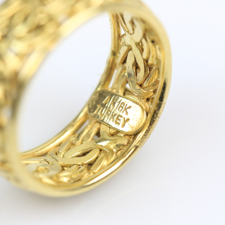 Turkish 18K Yellow Gold Woven Barrel Ring