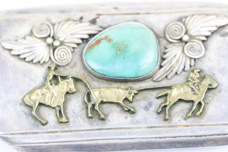 Southwestern Style Sterling Silver and Green Turquoise Belt Buckle