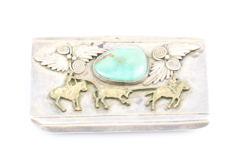 Southwestern Style Sterling Silver and Green Turquoise Belt Buckle