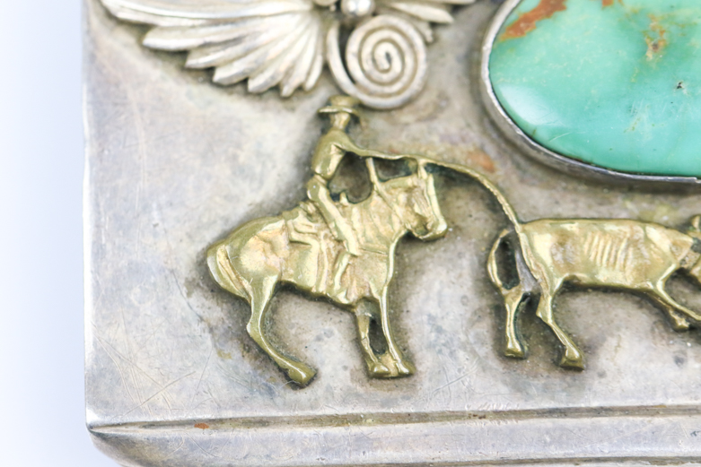 Southwestern Style Sterling Silver and Green Turquoise Belt Buckle