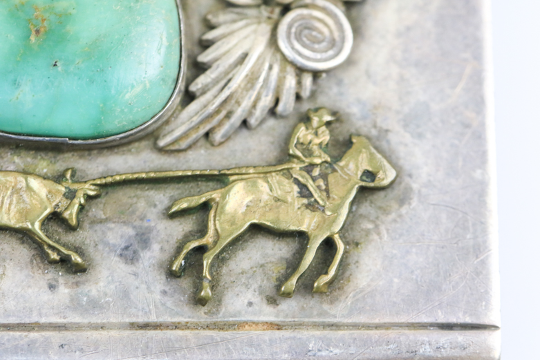 Southwestern Style Sterling Silver and Green Turquoise Belt Buckle