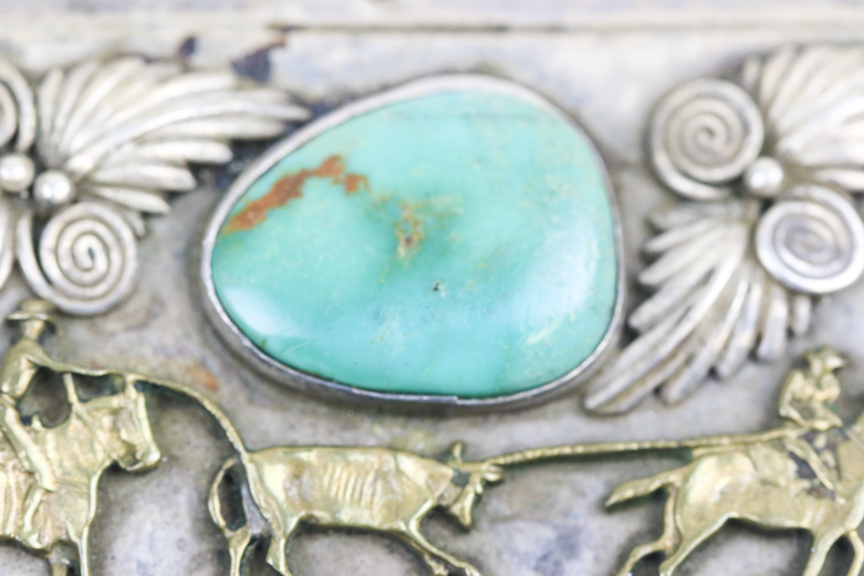 Southwestern Style Sterling Silver and Green Turquoise Belt Buckle