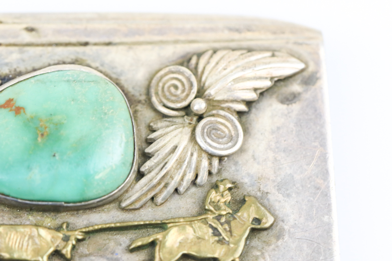 Southwestern Style Sterling Silver and Green Turquoise Belt Buckle