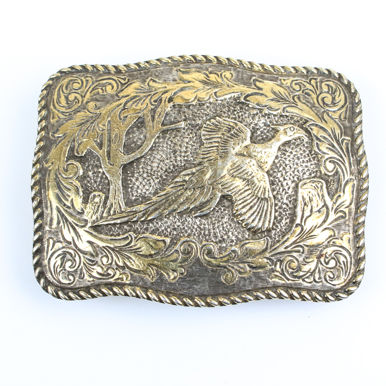 Vintage Crumrine 22K Yellow Gold Plate Over Sterling Silver Belt Buckle