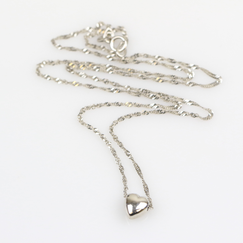 14K White Gold Heart Pendant and 18K Yellow Gold "Babe" Pendant Necklaces