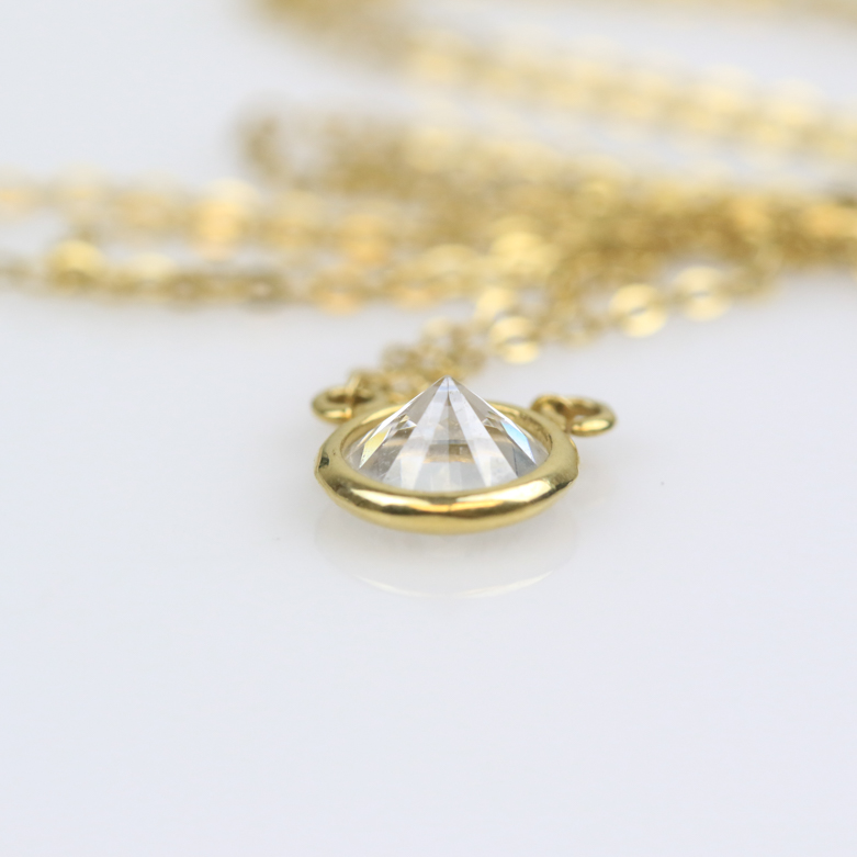14K Yellow Gold and Bezel Set Cubic Zirconia Solitaire Necklace