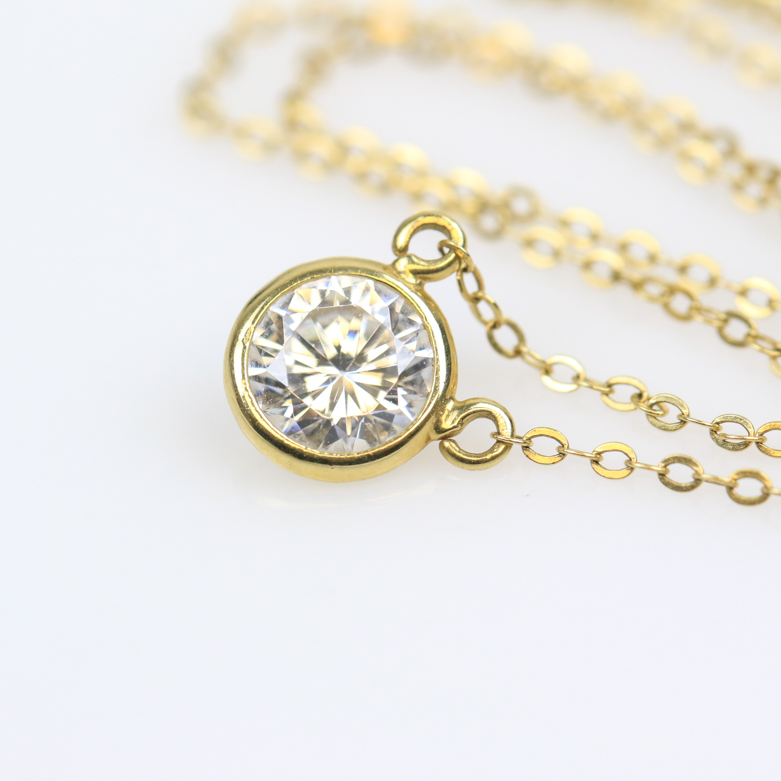14K Yellow Gold and Bezel Set Cubic Zirconia Solitaire Necklace