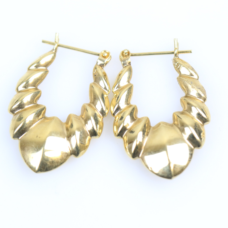 Two Pairs of 14K Yellow Gold Earrings