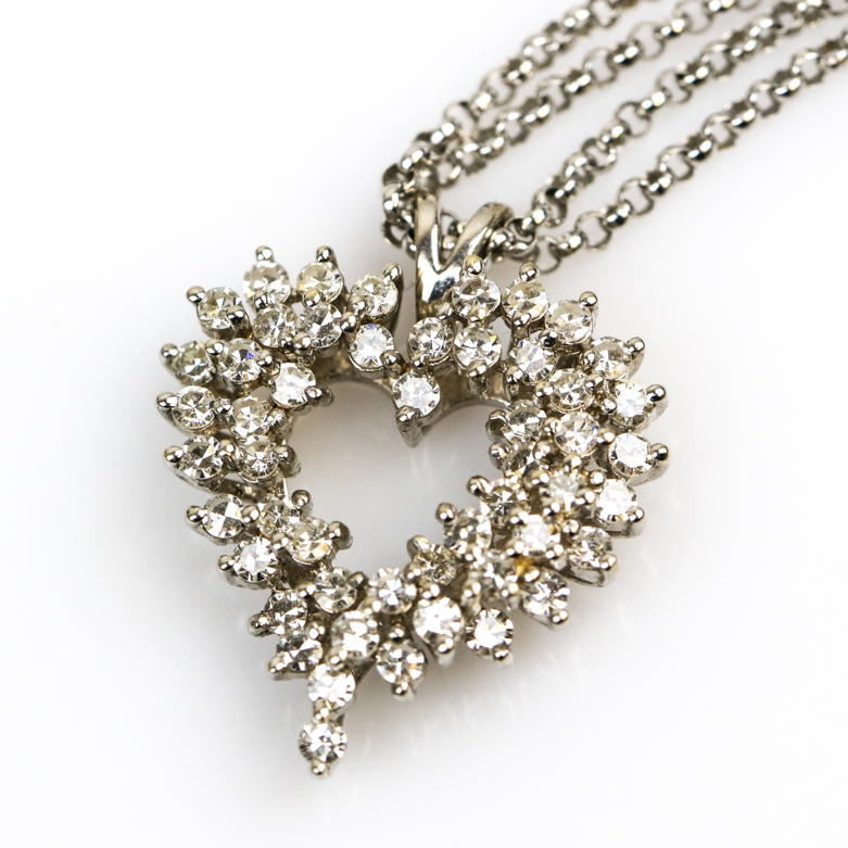 Balestra 18K White Gold and 1.00 CTW Diamond Open Heart Pendant Necklace