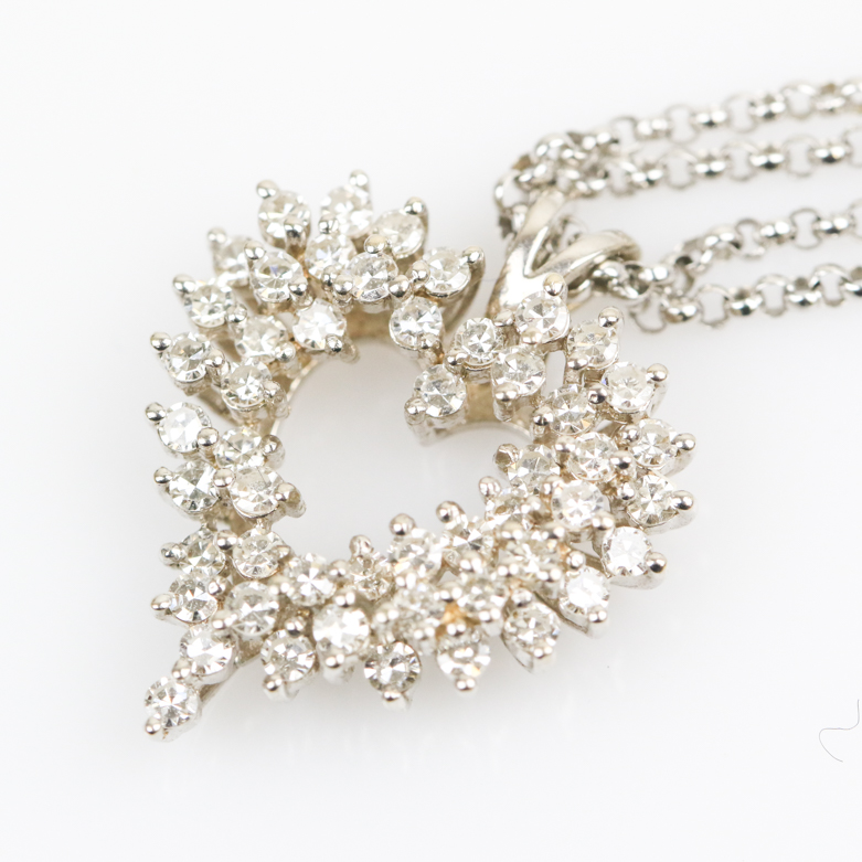 Balestra 18K White Gold and 1.00 CTW Diamond Open Heart Pendant Necklace