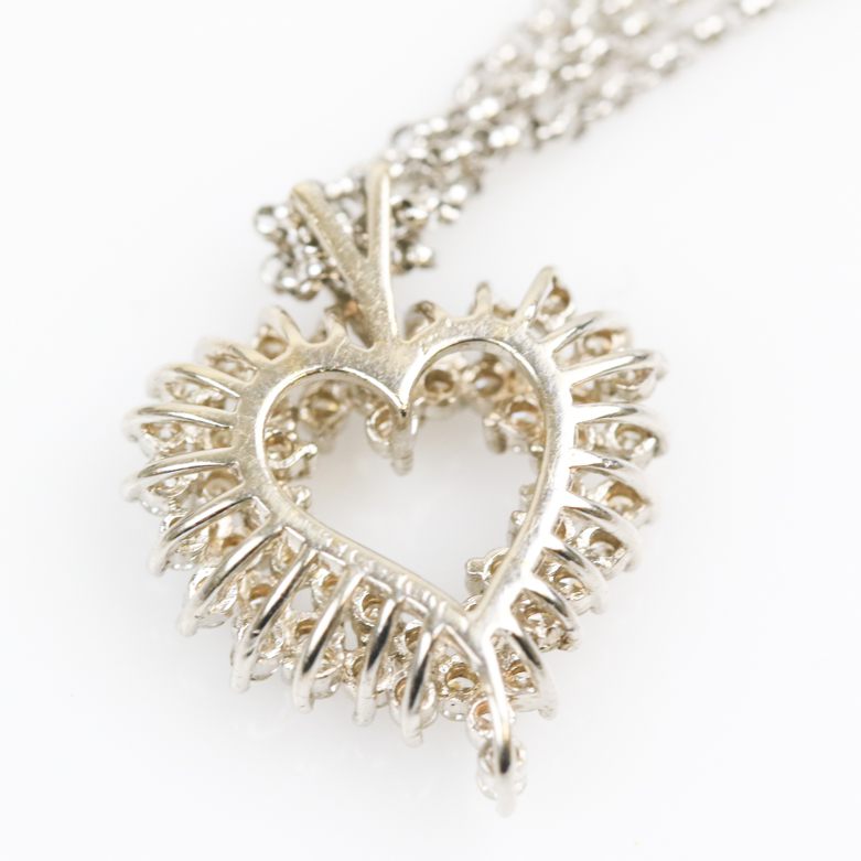 Balestra 18K White Gold and 1.00 CTW Diamond Open Heart Pendant Necklace