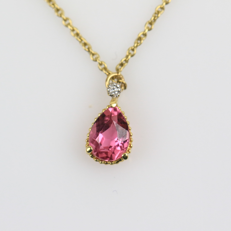 14K Yellow Gold, 2.55 CTW Pink Tourmaline, and Diamond Necklace