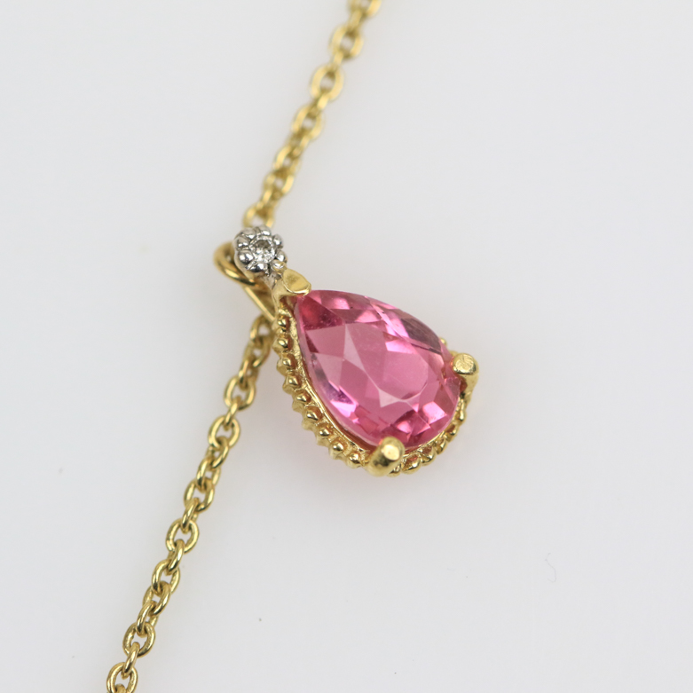 14K Yellow Gold, 2.55 CTW Pink Tourmaline, and Diamond Necklace