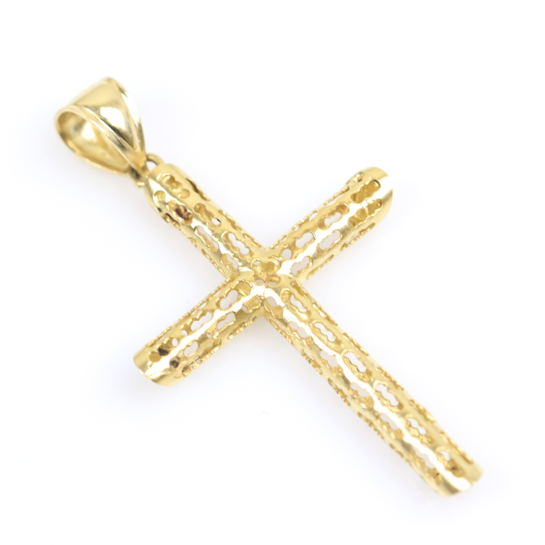 10K Yellow Gold Pierced Hollow Cross Pendant