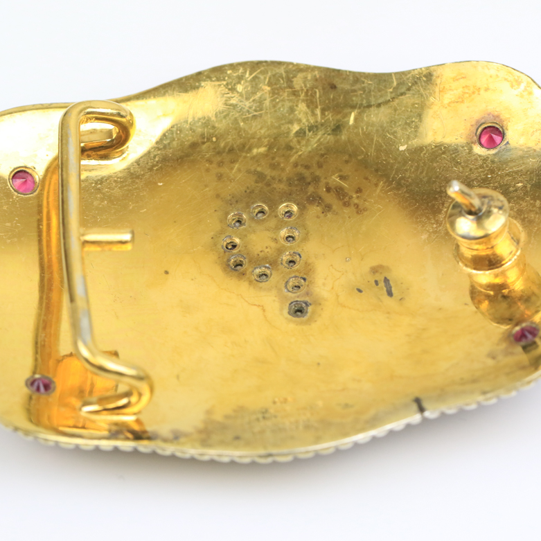 Vintage Crumrine 22K Yellow Gold Plate Over Sterling Silver and Synthetic Ruby Belt Buckle