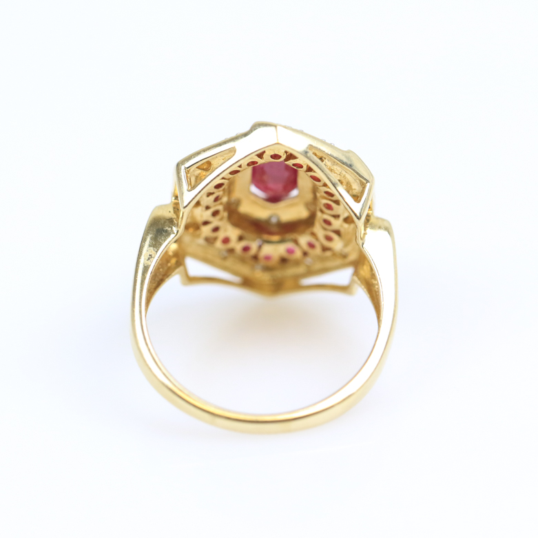 14K Yellow Gold, 1.12 CTW Ruby, and Diamond Hexagonal Cocktail Ring